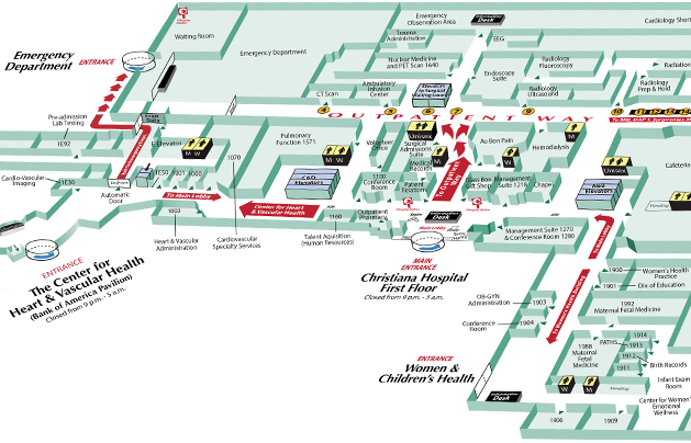 Recorte de mapa del primer piso del Hospital de ChristianaCare